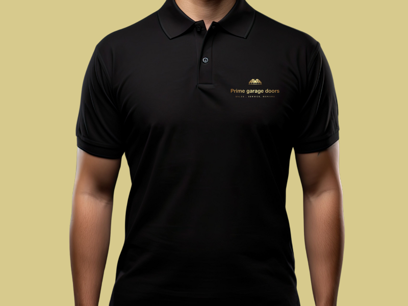 Man wearing black polo shirt with Prime logo